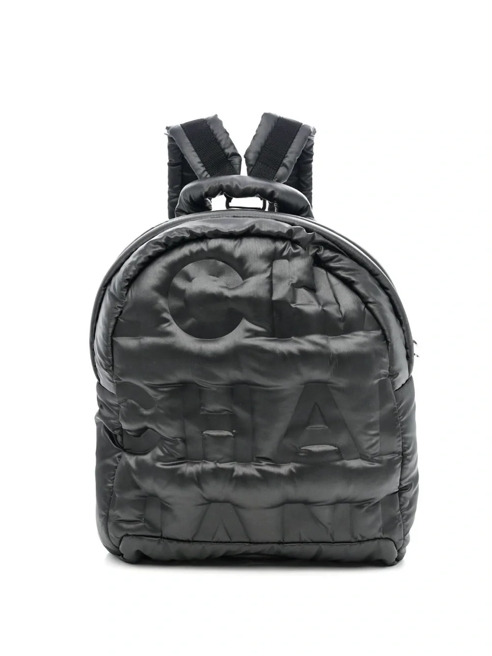 Chanel grey Black Quilted Logo Backpack